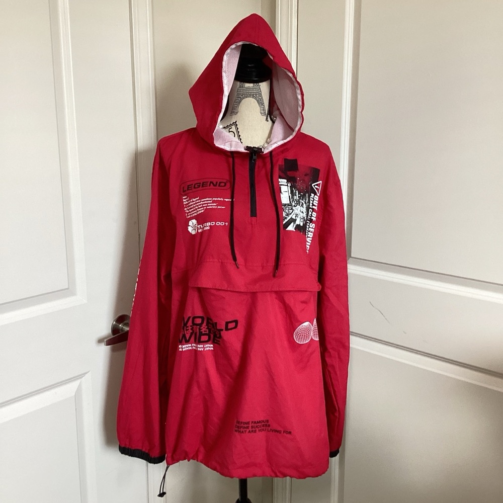Brooklyn Men’s Red Legend Jacket Windbreaker Pullover Hoodie Long Sleeves